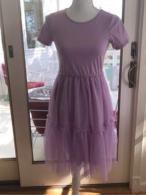 Cat & Jack Lavender Short Sleeve Tulle Tiered Dress